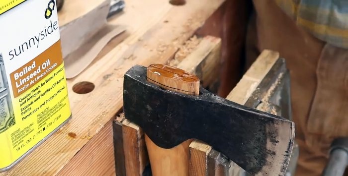 How to replace an old ax handle with a new one Using oil instead of glue for a wedge