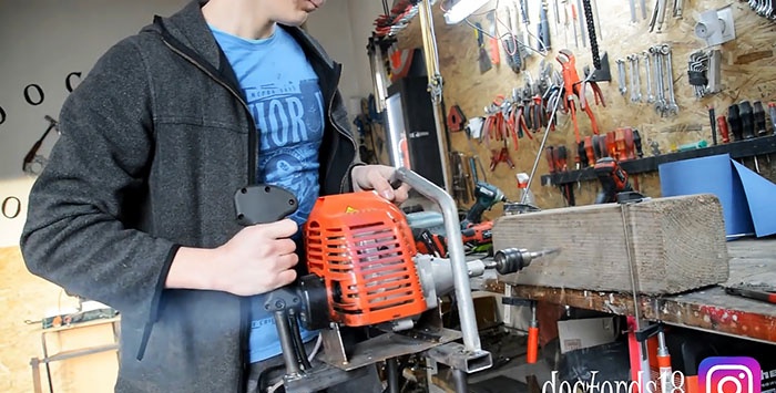 Do-it-yourself motor drill from a trimmer