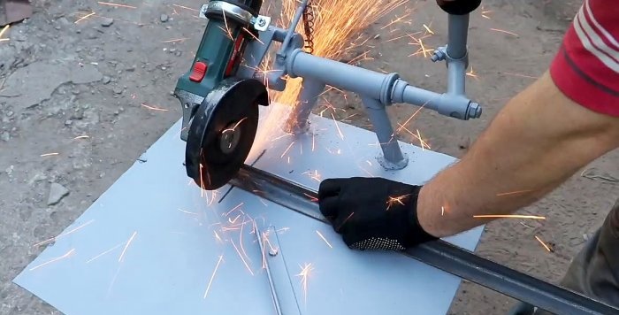 A simple stand for an angle grinder made from a bicycle