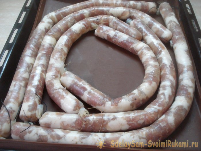 Delicious Ukrainian sausages in a collagen casing