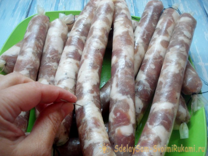 Delicious Ukrainian sausages in a collagen casing