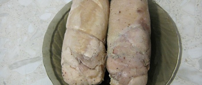 Cooking juicy chicken roll with garlic