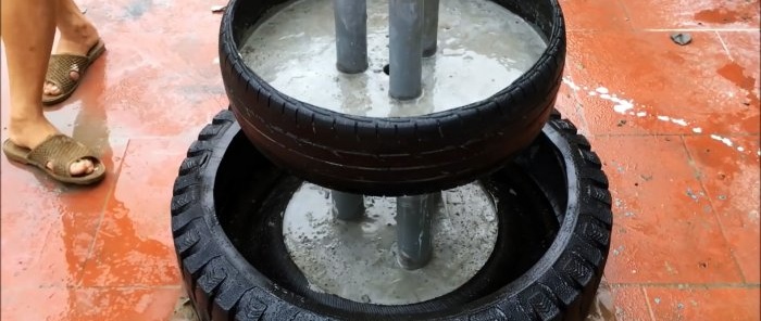 How to make a three-tier garden fountain from old tires