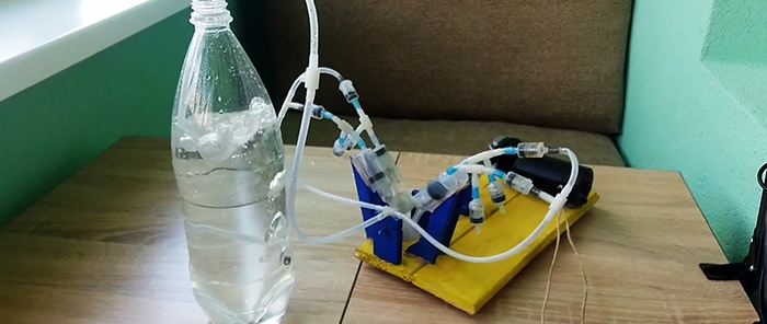 How to make a powerful 4-piston mini compressor from disposable syringes