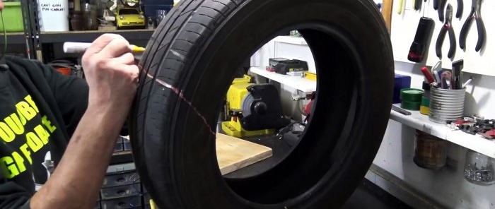 Making a wall-mounted compact boxing trainer from a tire