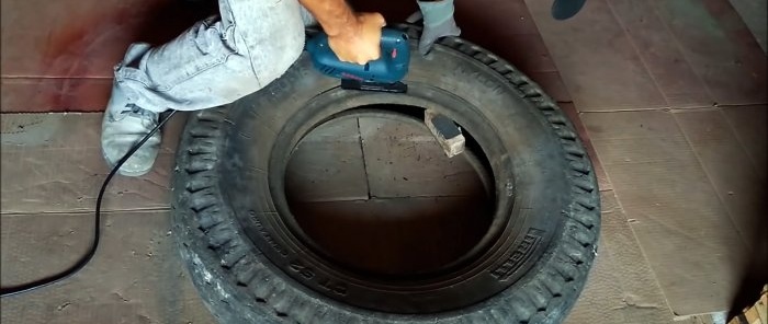 Making a garden chair from old tires