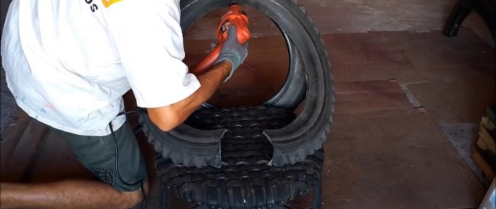 Making a garden chair from old tires