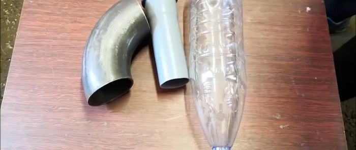 We connect 2 pipes of different diameters with a PET bottle