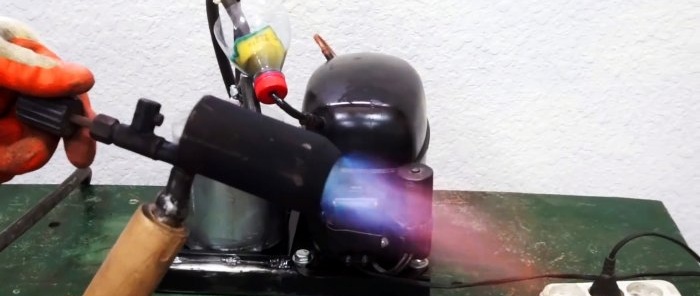 Making a powerful burner from the refrigerator compressor