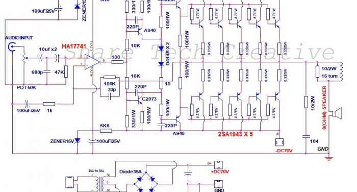 Assembling a 500 W amplifier using transistors for surface mounting