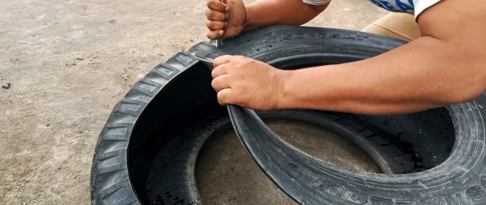 How to cut a car tire into thin strips and where to use it