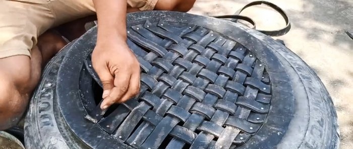 How to cut a car tire into thin strips and where to use it