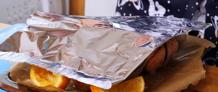 Chicken covered with foil