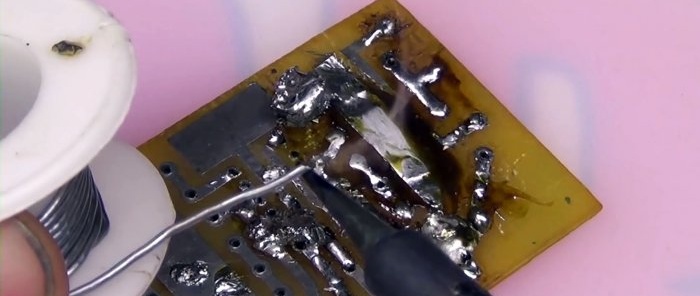 Melt solder onto the board