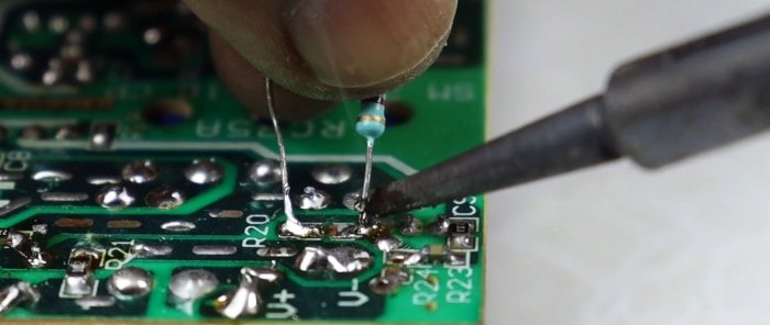 Solder the resistor into the block divider