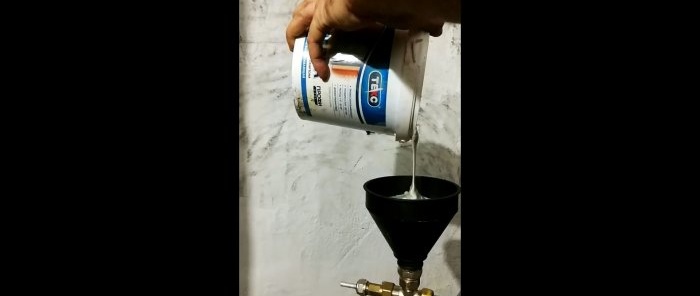 Pour putty into the funnel