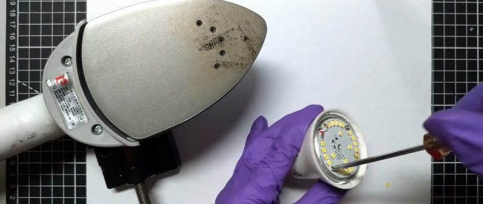 How to use an iron to replace a burnt-out LED in an LED lamp