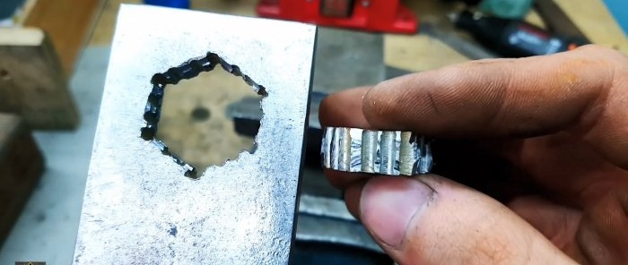 How to make a hex hole in thick steel in a garage