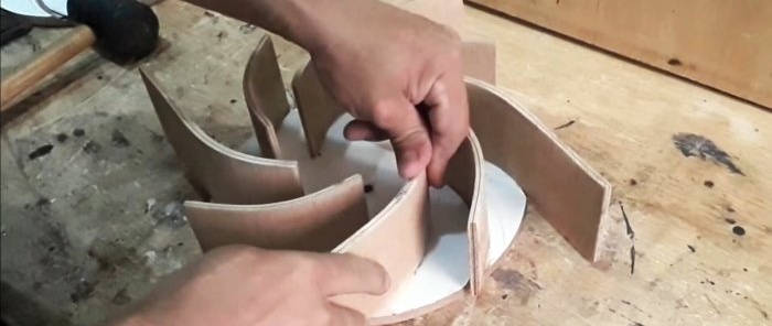 How to make a radial fan for a workshop hood from plywood and a washing machine motor