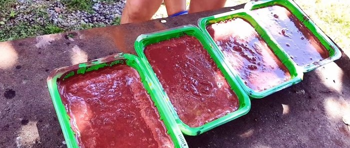 Paving slabs without vibrating table and molds in food trays