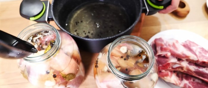 Juicy lard in brine in a jar