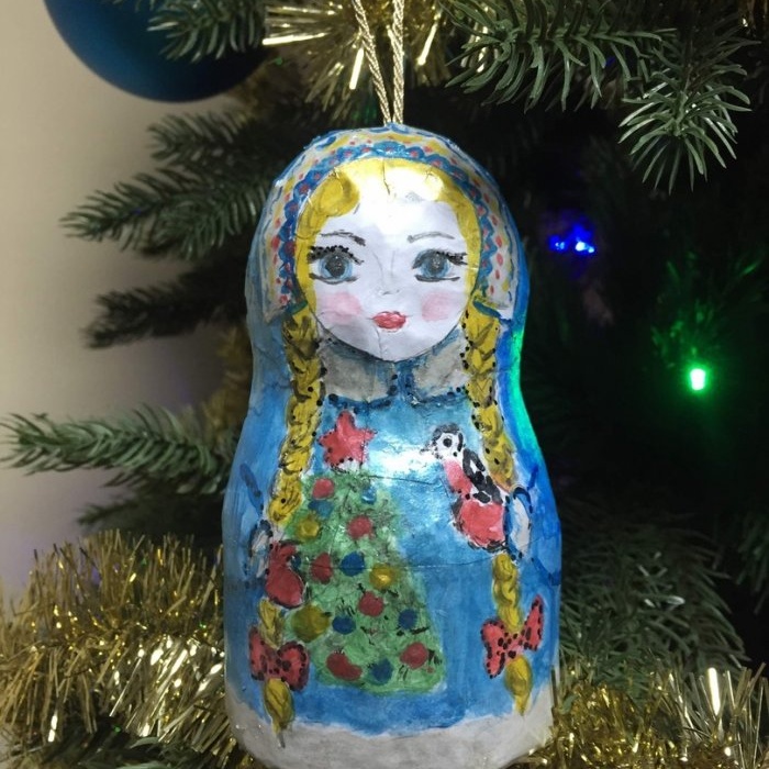 Christmas tree toy Snow Maiden made of papier-mâché