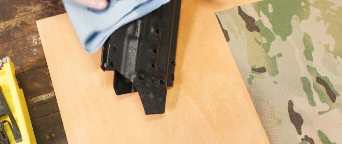 How to cover a textured surface with camouflage fabric using the example of a holster