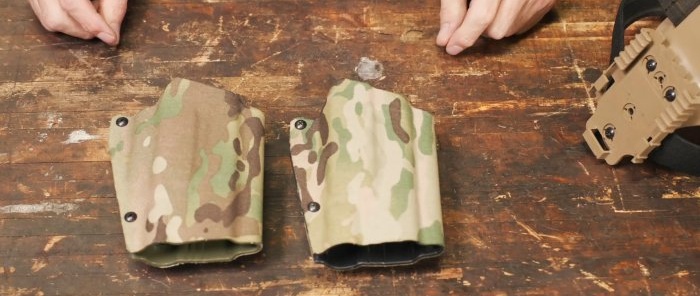 How to cover a textured surface with camouflage fabric using the example of a holster