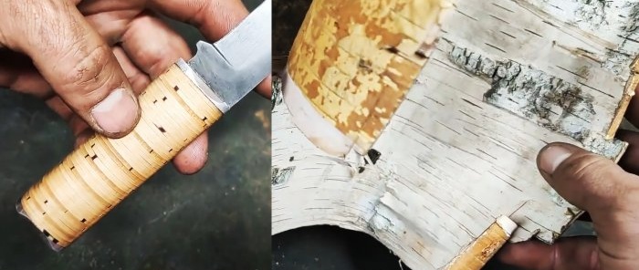 DIY birch bark knife handle