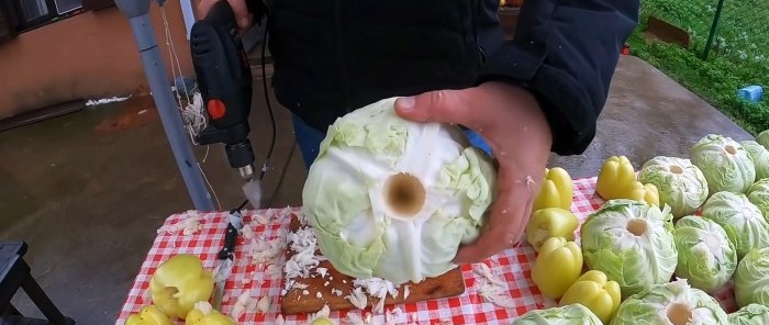 A new way to ferment large quantities of cabbage using a drill