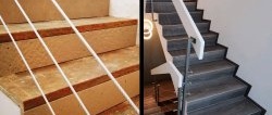 How to beautifully decorate a wooden staircase with vinyl tiles