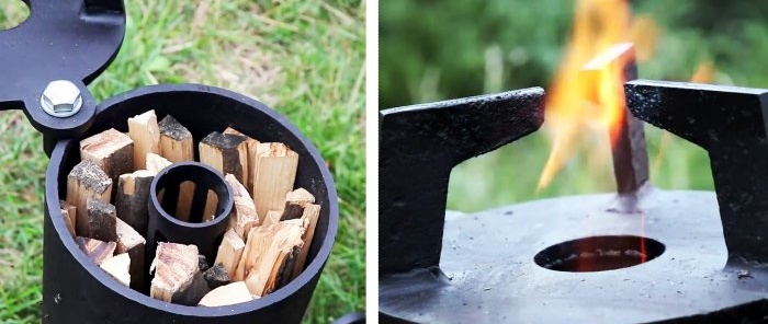 How to make a simple stove from a pipe with a one-time filling and adjustable flame