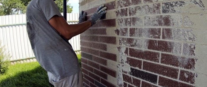 Easy and quick facade finishing of aerated concrete to look like brick