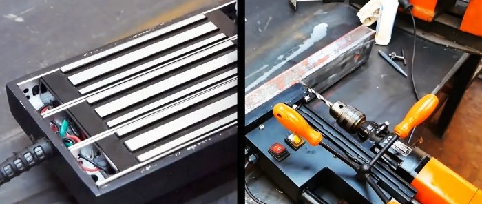 Do-it-yourself portable drilling machine with an electromagnetic sole from a hand drill