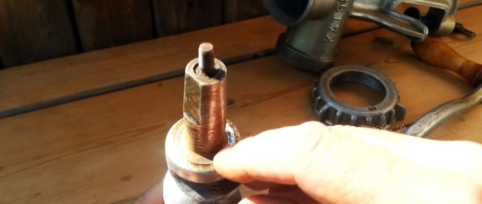 The meat grinder will cut the thread if you sharpen it in the right way